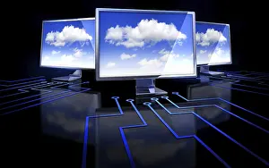 Data Transmission Network Prints: High resolution 3D rendering of a cloud computing concept