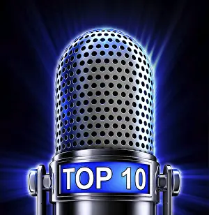 No People Studio Photography Prints: high resolution 3D rendering of a microphone with a top 10 icon