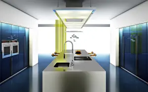 Empty Modern Kitchen Space Prints: High resolution 3D rendering of a modern kitchen