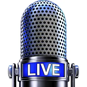 Deserted Studio Background Prints: High resolution rendering of a microphone with a live icon