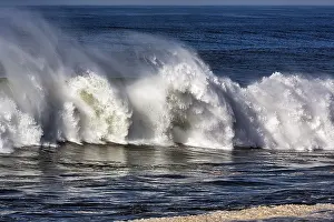 No People On The Beach Prints: High wave in the Atlantic, spray splashes
