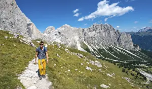 Mountainous Massif Landscape Prints: Hiker at the Rosengarten-Group Conversion