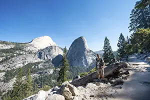 Yosemite Valley Landscape Prints: Hiker on trail to Glacier Point