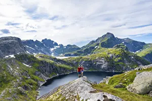 Scenic Mountain Landscape Prints: Two hikers looking into camera