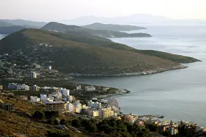 Prints of Hills on coastline, Sarande, Vlore County, Albania Hills on coastline, Sarand, Vlor County, Albania Albania Prints: Sarand Hills on Coastline Print, Albania