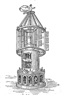 Historic Windmill Prints: Mill with horizontal windmill from 1880
