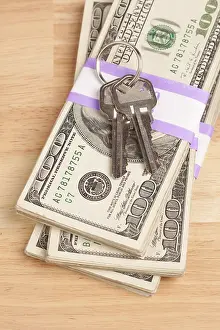 Cash For Keys Program Prints: House keys on stack of money, cash for keys program