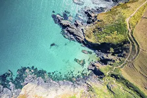 Steep Cliff Landscape UK Prints: Top Down over Housel Bay Cliffs from a drone