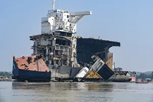 Chittagong Ship Breaking Yard Prints: Huge container ship ready to getting break up
