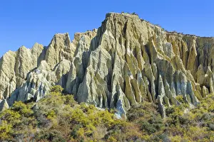 New Zealand Rock Formations Prints: Huge sharp pinnacles of the Omarama clay cliffs