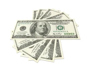 Means Of Payment Image Prints: Hundreds of dollars spread on white background