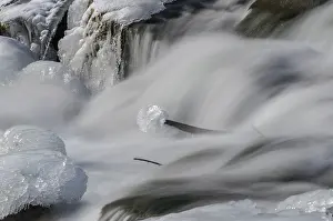 Lower Austria River Prints: Ice-covered stones in the river bed of the Triesting