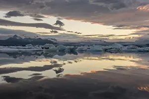 South Iceland Landscape Prints: Icebergs at sunset, reflection