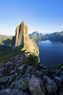 Steep Cliff Landscape Photo Prints: Iconic mountain Segla with steeply sloping cliffs