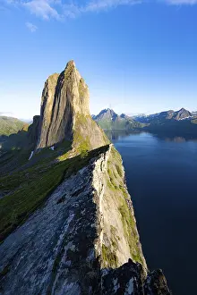 Steep Cliff Landscape Prints: Iconic mountain Segla with steeply sloping cliffs