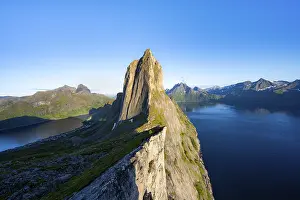 Steep Cliff Landscape Prints: Iconic mountain Segla with steeply sloping cliffs