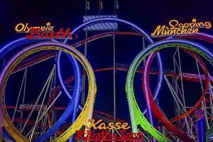 Bavaria Amusement Ride Prints: Illuminated Olympia five-loop, roller coaster