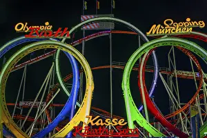Oktoberfest Night Shot Prints: Illuminated Olympia five-loop, roller coaster
