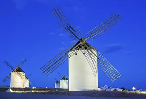 Old Fashioned Windmill Architecture Prints: Illuminated Windmills at dawn, Campo de Criptana