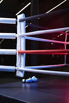Dark Sports Background Prints: Image of a boxing ring without anyone