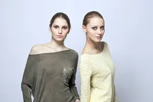 Caucasian Female Models Prints: Image of two charming models posing in casual clothes