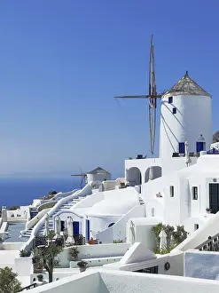 Aegean Sea View Prints: An image of a nice mill at Santorini Greece