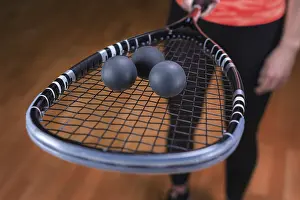 Squash Racket Prints: Image of racket and three squash balls
