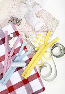 Plain Colored Background Prints: Image of sewing items on a white background