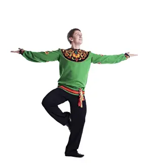 White Background Dance Prints: Image of smiling folk dancer posing in studio