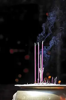 Indonesian Temples Prints: Incense stick in Chinese temple, Java, Indonesia