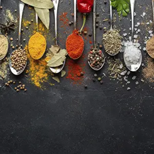 Healthy Meal Recipe Prints: Indian condiments flat lay