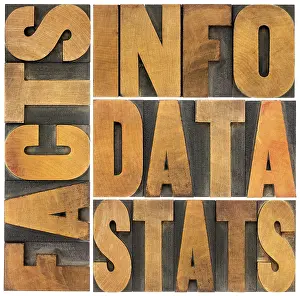 Vintage Letterpress Printing Blocks Prints: Information, data, facts, stats word abstract - isolated text in vintage letterpress wood type printing blocks