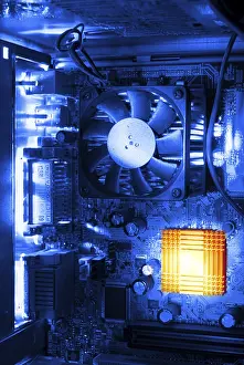 Computer Motherboard Prints: Inside a computer, mainboard and ventilator