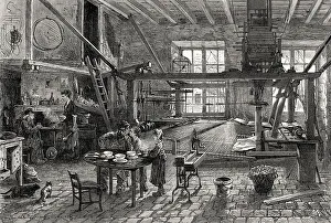 Print of a 19th-century Lyon textile worker's home interior