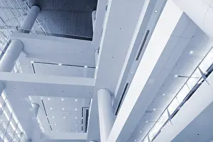 Contemporary City View Prints: Interior of modern building with nobody