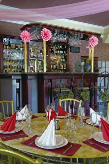 Empty Tableware Setup Prints: Interior of the restaurant with tables