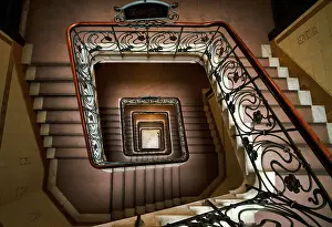 Northern German Buildings Prints: Interior view, staircase, square