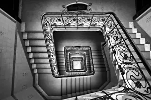 Northern German Buildings Prints: Interior view, staircase, square