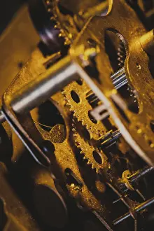 Clockwork Mechanism Prints: The internal design of the mechanical and rusty clock in a larger view