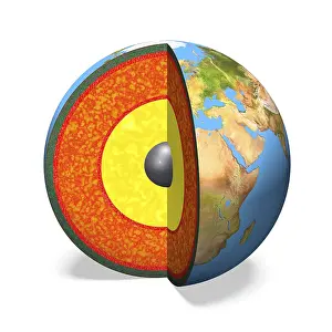 Natural Science Illustrations Prints: Internal structure of the Earth, 3D illustration