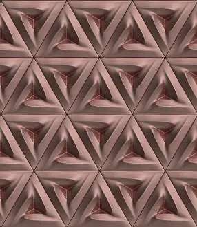 Modern Wallpaper Design Prints: An intricate 3D geometric pattern featuring triangular shapes in neutral tones creates a modern