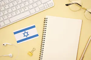 Office Work Station Prints: Israel flag empty notebook