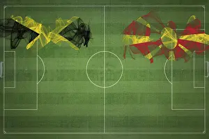 Prints of Jamaica vs North Macedonia Soccer Match, national colors, national flags, soccer field, football game, Competition concept, Copy space North Macedonia Prints: Jamaica vs North Macedonia Soccer Match Print
