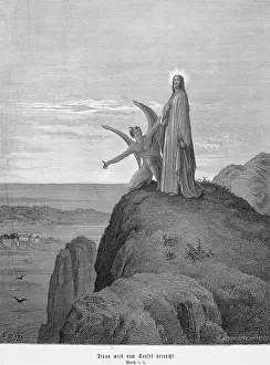 Steel Engraving Doré Prints: Jesus is tempted by the devil, Matthew