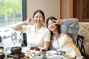 Jung Prints: Print of Korean Women Enjoying Kalbi Barbecue in Seoul