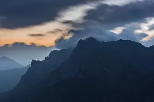 Bavarian Mountainous Region Prints: Karwendel mountains at night with dramatic clouds