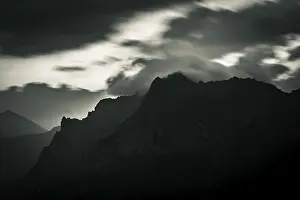 Cloudy Mountain Range Prints: Karwendel mountains at night with dramatic clouds