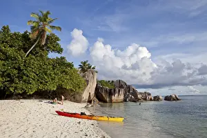 African Ocean Views Prints: Kayaking at Anse Source d'Argent