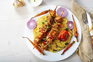 Kebab Recipe Prints: Kebabs with vegetables and bulgur