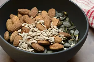 Sunflower Seed Mix Prints: Kernels in shell, kernel mix of almond seeds